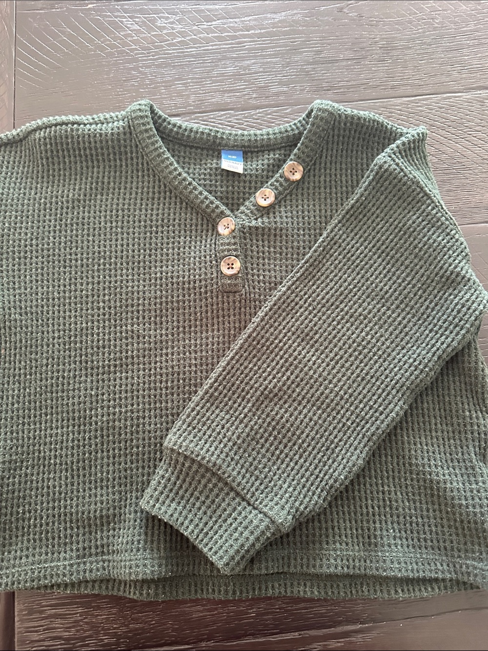 Girls Hunter Green Waffle Knit Henley Shirt